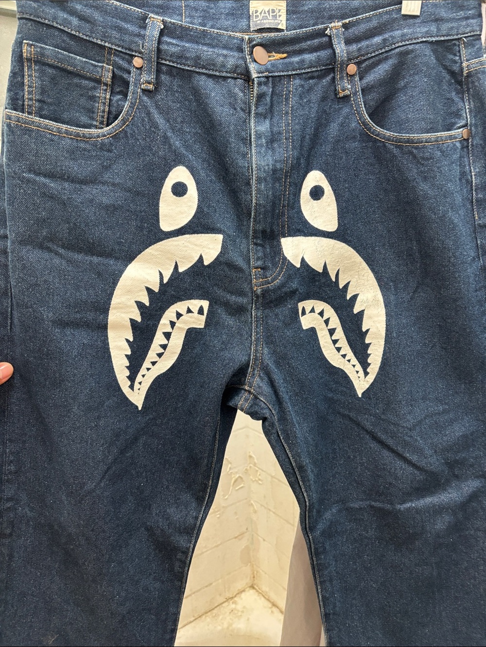 BAPE Shark Graphic Dark Blue Denim Jeans - Men's